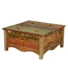 Reclaimed wood square coffee table with storage. Boelus Rustic Reclaimed Wood Square Double Top Coffee Table Chest