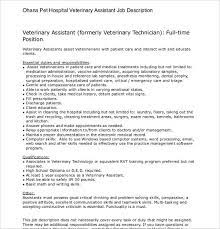 Use this template to build an effective and informative veterinary assistant job description with required skills, education and responsibilities. Free 8 Sample Veterinarian Job Descriptions In Pdf Ms Word