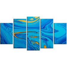 Designart Light Blue Abstract Acrylic Paint Mix 5 Piece Wall Art On Wrapped Canvas Set Wayfair