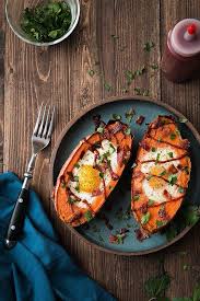Baked Sweet Potato Egg Breakfast Boats Will Cook For Friends Recipe Potato And Egg Breakfast Sweet Potato Breakfast Whole 30 Recipes