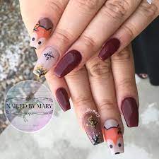 Fox Leaves Autumn Fall November Red Burgundy Art Animal Coffin Acrylic Cute Nails November Nails Nails Only Nails