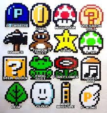 Super Mario 3 Retro Video Game Art Perler Bead 8 Bit Pixel Sprites Nes Magnets Items Mushroom S Retro Video Games Art Perler Bead Mario Pixel Art