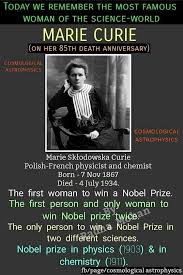 Marie curie holds record for the first female to be awarded with a nobel prize. Pin By Jelena Marinkovic On Science Astrophysics Marie Curie Nobel Prize
