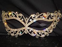 Gold Rhinestone Crystal Masquerade Mask Mardi Gras Party Black Ribbon Ebay Crystal Rhinestone Masks Masquerade Masquerade Mask
