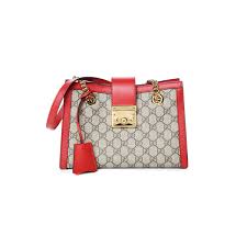 Beige/ebony gg supreme canvas, a material with low environmental impact, with black leather detail. Gucci Padlock Small Gg Shoulder Bag 498156