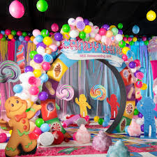 Hot pink, purple & yellow ceiling balloons with silver shimmer ribbon bat mitzvah ceiling balloons 750 Balloons Candyland Ideas In 2021 Candyland Candyland Party Candyland Birthday