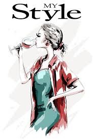 Illustration About Beautiful Young Woman With Wine Glass Cute Hand Drawn Woman In Fashion Clothes Stylish Blo Wine Fashion Illustration Wine Artwork Wine Art