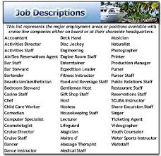 Cruise Line Job Opportunities Cruise Job Descriptions