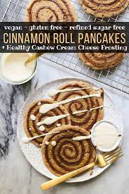 Vickys apple & custard cannelloni crumble, gf df ef sf nf instructions vickys pumpkin pudding with optional candied pecans, gf df ef sf. Cinnamon Roll Pancakes Healthy Icing Vegan Gf From My Bowl