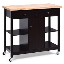 Features a cabinet, a drawer, and 3 open shelves. Costway Rolling Kitchen Trolley Island Utility Cart Storage Shelf Cabinet Drawers Brown Target