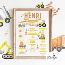 Meilensteintafel 1 Geburtstag Baby Baustelle Bagger Etsy In 2020