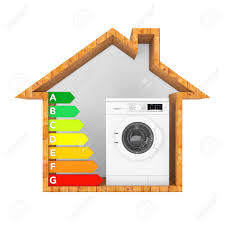 Modern Washing Machine With Energy Efficiency Rating Chart In