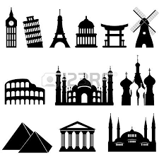 Black And White Skyline Clipart Travel Famous Landmarks And Monuments In Black Landmarks Art Around The World Theme Famous Landmarks
