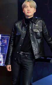 Yoongi Pics On Twitter Leather Jacket Plain White T Shirt Min Yoongi