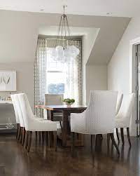 In stock on june 11, 2021. Coffee Stained Dining Table With White Upholstered Dining Chairs Transitional Dining Room