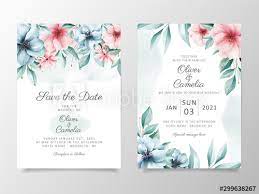 Beautiful Watercolor Flowers Wedding Invitation Card Template Set Wedding Invitation Watercolor Pernikahan