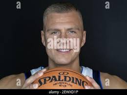 Dallas Mavericks forward Kristaps Porzingis (6) defends against Oklahoma  City Thunder center Justin Patton (13) in an NBA preseason basketball game  Monday, Oct. 14, 2019, in Dallas. (AP Photo/Richard W. Rodriguez Stock  Photo