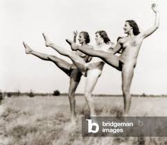 Image of Three young German women demonstrate the joys of  Freikörperkultur, c.1930 by Riebicke, Gerhard (1878-1957)