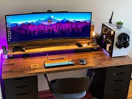 It's small, elegant and functional. Warm 43 Inch Ultrawide Setup With Diy Ikea Karlby And Alex Desk Remote Setups