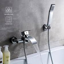 Robinet De Bain Carre Mitigeur De Baignoire Cascade Avec Douche A Main Pour Salle De Bains Douchette En Laiton Chrome Style Contempo Achat Vente Robinetterie Sdb Robinet De Bain Carre