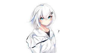 There are lots and lots of different anime girls characters, but those with white hair are particularly rare. Short White Haired Female Anime Character Illustration Aqua Eyes Blushing Short Hair White Hair Hd Wallpaper Wallpaper Flare