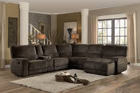 He 8238 6pca 6 Pc Shreveport Brown Fabric Sectional Sofa With Recliners Console Table And Chaise