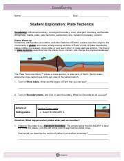 In the bottom right hand corner of the frame there should be a box with three different types of crust (continental, young oceanic, old oceanic). 7535930 Pdf Name Date Student Exploration Plate Tectonics Vocabulary Collisional Boundary Convergent Boundary Crust Divergent Boundary Earthquake Course Hero