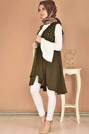 Modamerve Incili Yelek Tunik Ikili Takim Haki Neg 11000 Fashion Harem Pants Ballet Skirt