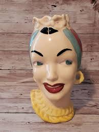 Carmen Miranda Lady Head Vase Signed Hand Painted 7"