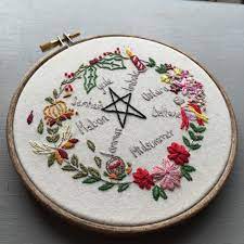 White sugar skull cross stitch pattern. House Of Miranda Cross Stitch Embroidery Earleybirdstuff Pagan Wicca Year Wheel Witchy