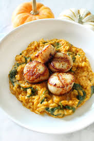 Pumpkin Spinach Risotto With Seared Scallops Spinach Risotto Pumpkin Risotto Pumpkin Recipes