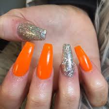 Acrylic manicure in orange with pebbles. Brighten Up The Days With Bright Orange Queen Nail And Beauty Stretford Facebook