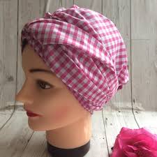 1930s Dusting Cap Pink White Gingham Cotton Mix, Vintage Wartime Style Self  Tie Turban, Chemotherapy Alopecia Head Cover