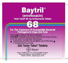 Baytril Enrofloxacin 68mg Taste Tabs 250 Tablets