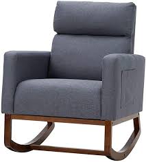 Amazon Com Avawing Living Room Rocking Chair Comfortable Rocker Fabric Padded Seat Wood Base Modern Hi Living Room Rocking Chairs Grey Armchair Rocking Chair