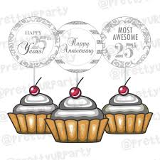 Nice anniversary free printable cake toppers. 25th Anniversary Cupcake Toppers Food Toppers