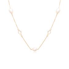 18K Red Color Gold Pearl Diamond Necklace