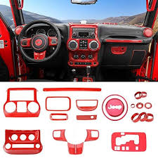 Rt Tcz Full Set Interior Decoration Trim Kit Trim For Jeep Wrangler Jk Jku 2011 2017 4 Door Red 21pcs Jeep Wrangler Interior Jeep Wrangler Jeep Jk