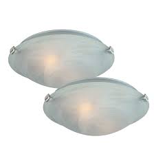 This type of light drops from the ceiling a bit and leaves some space between the flush mount lights typically work better for lower ceilings such as those below 8′. Project Source Uberhaus Ceiling Fixtures Set Of 2 Metal And Glass 12 4330 Rona