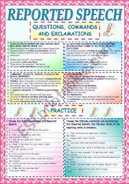 Second Worksheet On Reported Speech Reporting Questions Commands Exclamations Grammar Reference And Exercis Reported Speech Speech Rules Grammar Reference