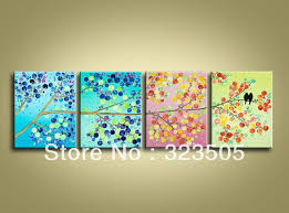 4 Piece Canvas Wall Art Modern Abstract Wall Deco 4 Season Tree Picture Oil Painting Framed Home Decoration Multi Canvas Painting Colorful Art Button Tree Art