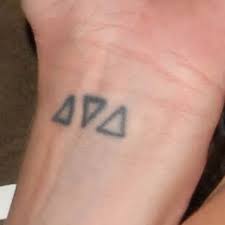 Hipster triangle tattoo alicewell, triangles, purple, violet png. Pauley Perrette Triangle Wrist Tattoo Steal Her Style