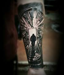 Best Black And Grey Forearm Tattoos Clock Stairs Black Grey Tattoo Graues Tattoo Tatowiertinte Tattoo Ideen