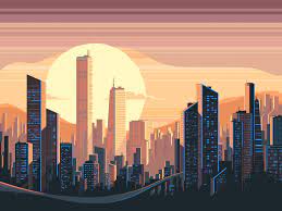 Green city park at center town, summer season, bright sunlight and shadows, beautiful landscape, home and people on street. Sity Sunrise Landscape City Landscape Landscape Illustration Sunrise Landscape