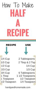 How To Make Half Of A Recipe Handy Homemade Cooking Measurements Cooking Tips Cooking