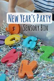 New Year S Party Sensory Bin Activity For Preschoolers New Year S Eve Activities New Year S Eve Crafts Kids New Years Eve