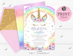 Birthday Invitation Card Design Editable Unicorn Invitation Template Rainbow Unicorn Invitation Editable Template Edit At Home Unicorn Invitations Rainbow Unicorn Invitations Unicorn Birthday Invitations