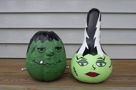 Painting pumpkins & decorating with them is easiest way to be halloween 60+ easy and creative pumpkin painting ideas for halloween, fall. Frankenstein And Bride Of Frankenstein Painted Pumpkin And Gourd Halloween Spooktacular Halloween Wine Bottle Crafts Halloween Wine