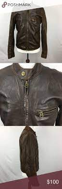 Ezra Fitch Brown Leather Bomber Jacket Sz L Brown Leather Bomber Jacket Leather Bomber Leather Bomber Jacket