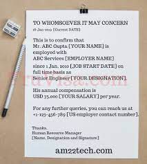 Aman is $50000 per year. Sample Employment Verification Letter For Us Visa Stamping